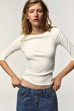 RIBBED T-SHIRT WITH BUTTON - Zara фото 2