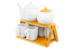 Набор - чайник + сахарница + 6 кружек Айсберг волны на бамбуковой подставке - Elan gallery фото 5