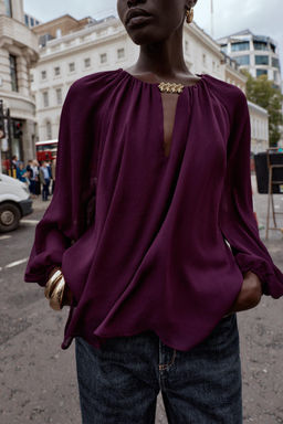 SEMI-SHEER BLOUSE WITH TRIM - Zara фото 2