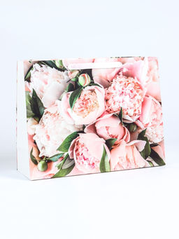 Пакет подарочный ламинированный горизонтальный Белые бутоны, L 40?31?14 см