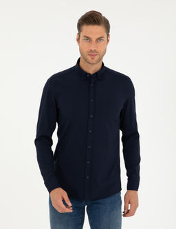 Lacivert Slim Fit Uzun Kollu G_mlek