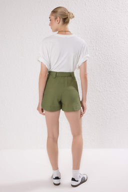 Trendyolmilla Ac?k Haki Keten Gorunumlu Kusakl? Sort & Bermuda TWOSS25SR00224