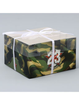 Цена за 5 шт. Коробка для капкейка, кондитерская упаковка, 4 ячейки, «23 февраля», 16×16×10 см