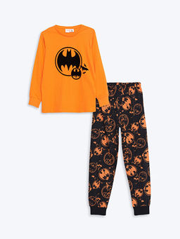 Bisiklet Yaka Batman Bask?l? Uzun Kollu Erkek ?ocuk Pijama Tak?m?