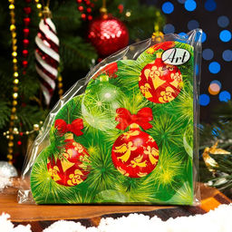 Цена за 3 шт. Салфетки бумажные круглые Украшение на новогоднюю ель, 3 слоя, d=32 см, 12 шт.