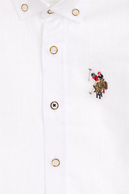 Белая базовая рубашка с длинным рукавом для мальчика - U.s. polo assn фото 4