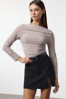 Tas Kay?k Yaka Drapeli Vucuda Oturan Esnek Orme Bluz TWOAW25BZ00109