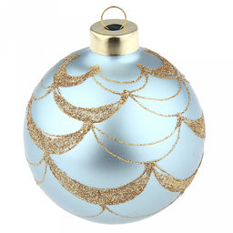 Елочная игрушка шар стеклянная д8см, голубой металлик, ручная художественная роспись, подарочная упаковка (Россия)