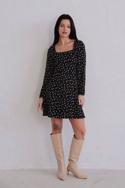 Платье с вырезом каре чёрное в цветок - Martichelli фото 2