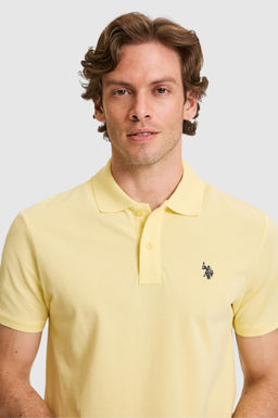 Erkek Slim Fit Polo Yaka A__k Sar_ Basic Ti__rt