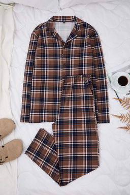 Kahverengi Regular Kesim Ekose/Kareli Gomlek-Pantolon Orme Pijama Tak?m? TMNAW26PT00014