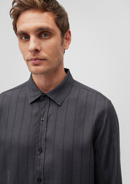 Cizgili Gri Tencel TM Lyocell Gomlek - Mavi фото 5