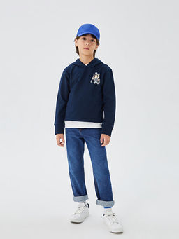 Nostaljik Maymun Bask?l? Uzun Kollu Erkek ?ocuk Hoodie