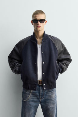 LIMITED EDITION CONTRAST LEATHER BOMBER JACKET - Zara фото 2