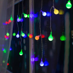 Гирлянда Бахрома 3?0.5 м с насадками Шарики, IP20, прозрачная нить, 80 LED, свечение мульти (RG/RB), мигание, 220 В - Luazon lighting фото 2