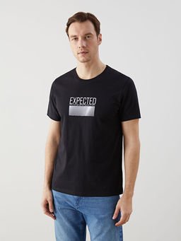 Bisiklet Yaka Bask?l? Penye Erkek Ti??rt