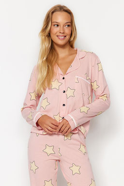 Trendyolmilla Bordo %100 Pamuklu Y?ld?z Desenli Orme Pijama Tak?m? THMAW21PT0456  фото 6