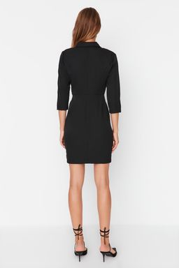 TRENDYOLMILLA Siyah A Kesim Ceket Yaka Mini Dokuma Elbise TWOAW23EL00384 фото 11