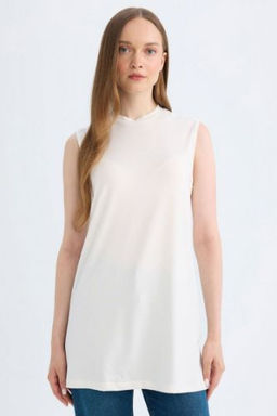 Regular Fit Bisiklet Yaka Kolsuz Basic Duz Tunik