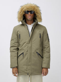 Парка мужская зимняя удлиненная с мехом бежевого цвета 606_1B - Wonderrman фото 8