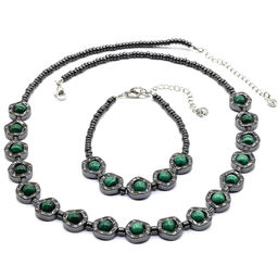 Колье с браслетом из гематита круг 12мм с малахитом, 49см, 18см Радуга камня