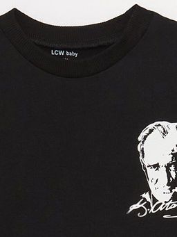 Bisiklet Yaka K?sa Kollu Atat?rk Bask?l? Erkek Bebek Ti??rt - Waikiki фото 3