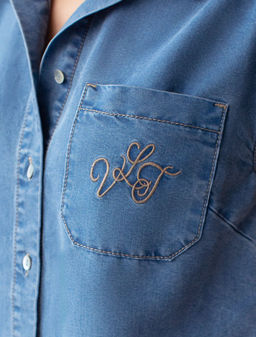 Укороченная блузка с коротким рукавом из джинсового лиоцелла - Vilatte фото 2