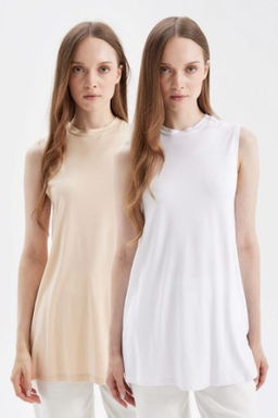 Regular Fit Kolsuz 2li Basic Tisort Tunik