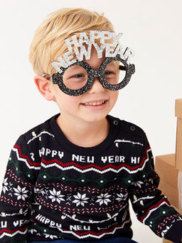 Bisiklet Yaka Uzun Kollu Y?lba?? Temal? Erkek Bebek Triko Kazak