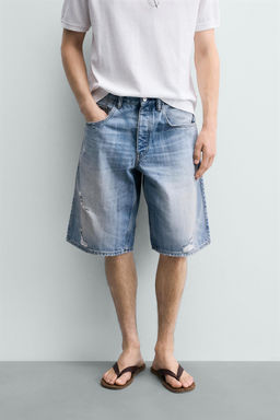 BERMUDA DENIM BAGGY FIT ROTOS / Azul medio - Zara фото 2