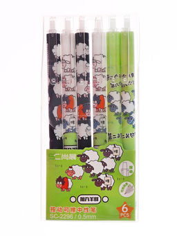 Цена за 6 шт. Ручка гелевая автоматические стираемые чернила, 0.5 мм, стержень синий, Овечки, МИКС