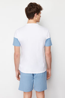 TRENDYOL MAN Mavi Regular Fit Slogan Bask?l? Orme Sortlu Pijama Tak?m? TMNSS24PT00002 - Trendyolmilla фото 6