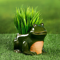 Горшок «Лягушка» керамический, 250 мл, 12×10×9 см, зелёный