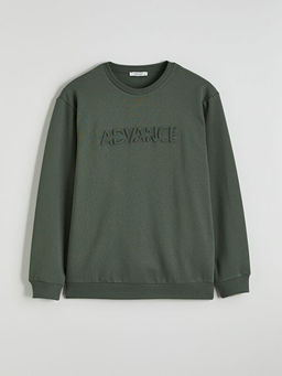 Bisiklet Yaka Bask?l? Erkek Sweatshirt