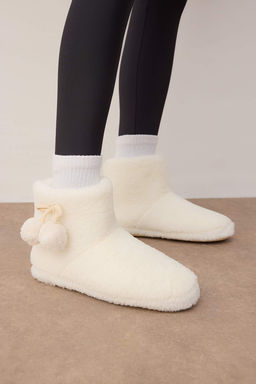 Ekru Ponpon Detayl? Pelus Kad?n Panduf Ev Botu TAKAW26ER00007 - Trendyolmilla фото 2