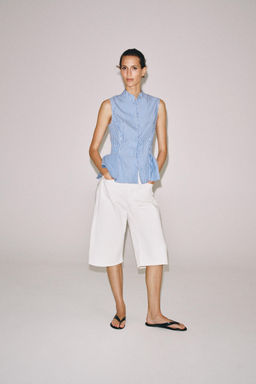 CAMISA PEPLUM RAYAS / Azul / Blanco