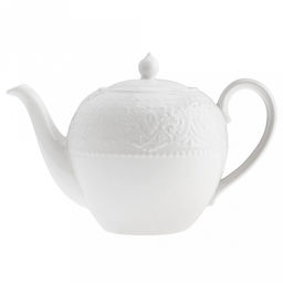 "Русь" Чайник заварочный фарфоровый 1л, д13,5см h12,2(15,8)см, белый, рельефный декор, в коробке (Китай)