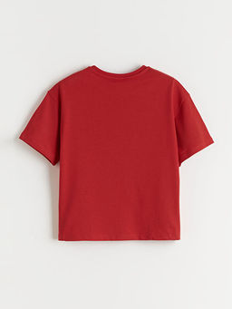 Bisiklet Yaka Bask?l? K?z ?ocuk Ti??rt