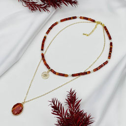 Колье из Сердолика и Лунного камня с подвеской