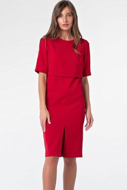 Платье повседневное прямое с коротким рукавом красное