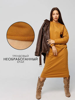 Женское платье макси из футера 2-х нитки Lingeamo горчичный ВП-10 (58)  фото 11