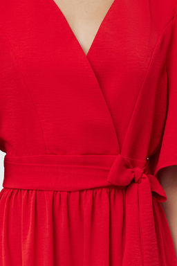 TRENDYOLMILLA Indigo Kusakl? A-Kesim Kruvaze Yaka S?rt Detayl? Midi Dokuma Elbise TWOSS23EL02164  фото 18