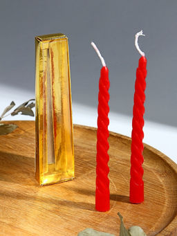 Цена за 4 шт. Набор свечей витых, 1.5×15 см, 2 шт., красный