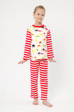Пижама детская из джемпера и брюк без манжет из интерлока Сафари красный полоса - Амадэль фото 28