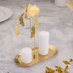 Подсвечник металлический «Карусель с перьями», золотая, 8.5×18 см
