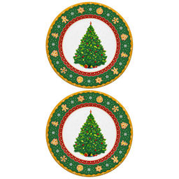 Набор тарелок десертных 2 пр. 19*19*2 см "Новогодняя елка" зеленый узор NEW BONE CHINA