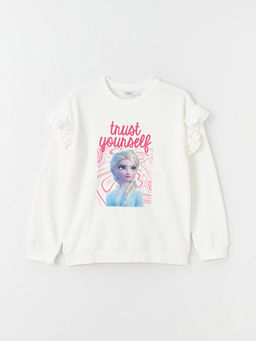 Bisiklet Yaka Elsa Bask?l? Uzun Kollu K?z ?ocuk Sweatshirt