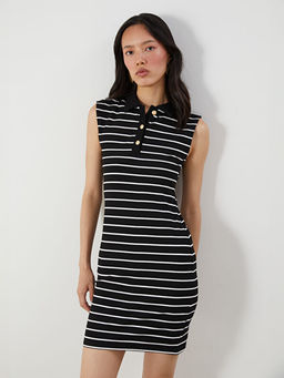 Polo Yaka ?izgili Mini Elbise