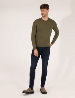 A__k Ye_il Slim Fit Bisiklet Yaka Y_n Kar___ml_ Basic Triko Kazak - Pierre cardin фото 3