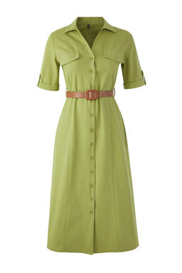 Trendyolmilla Haki Kemerli Keten Kar?s?ml? Cep Detayl? Midi Dokuma Gomlek Elbise TWOSS25EL00704  фото 5